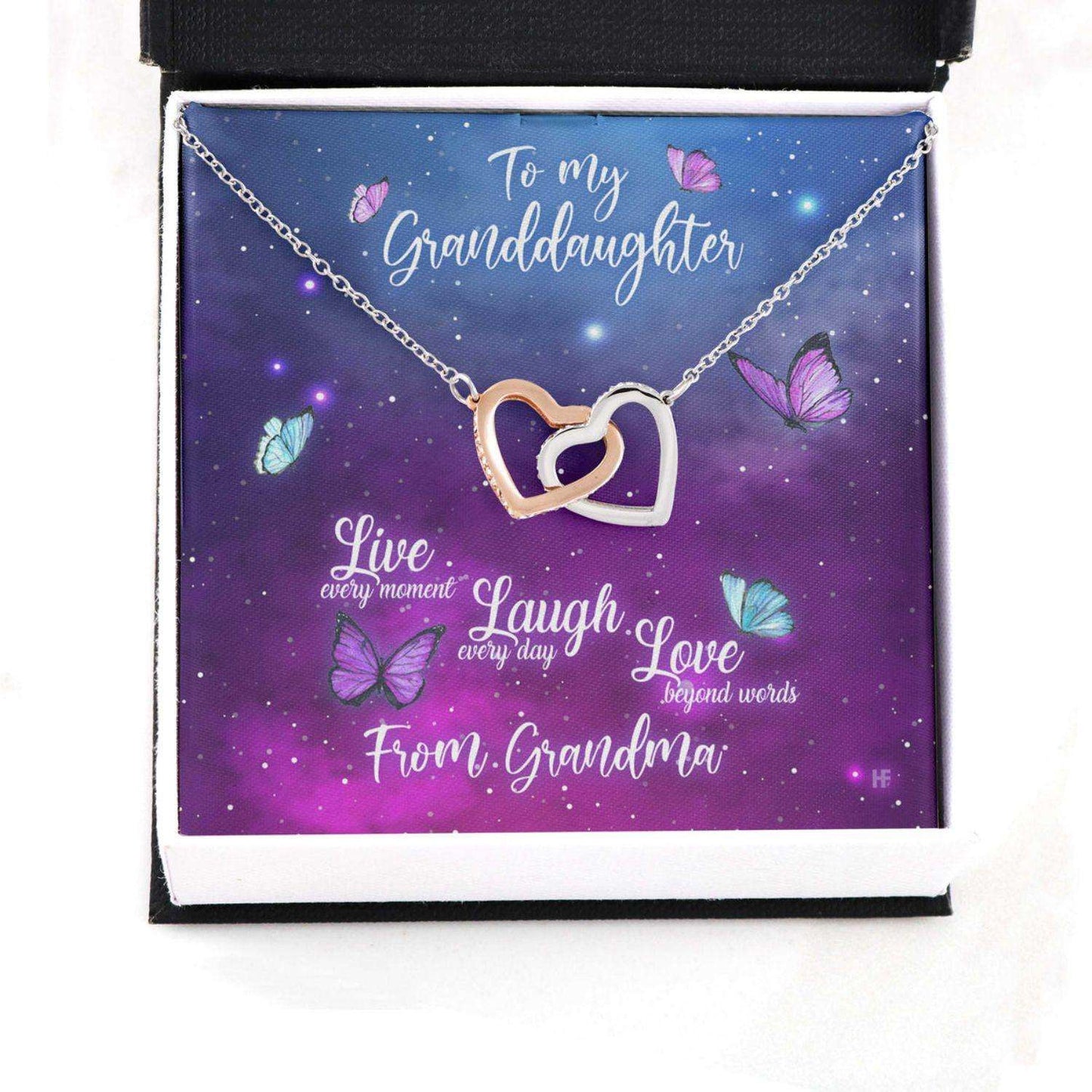 Granddaughter Necklace, Gift For Mother’S Day From Grandma Live Laugh Love, Butterfly Hearts Necklace Gifts For Daughter Rakva