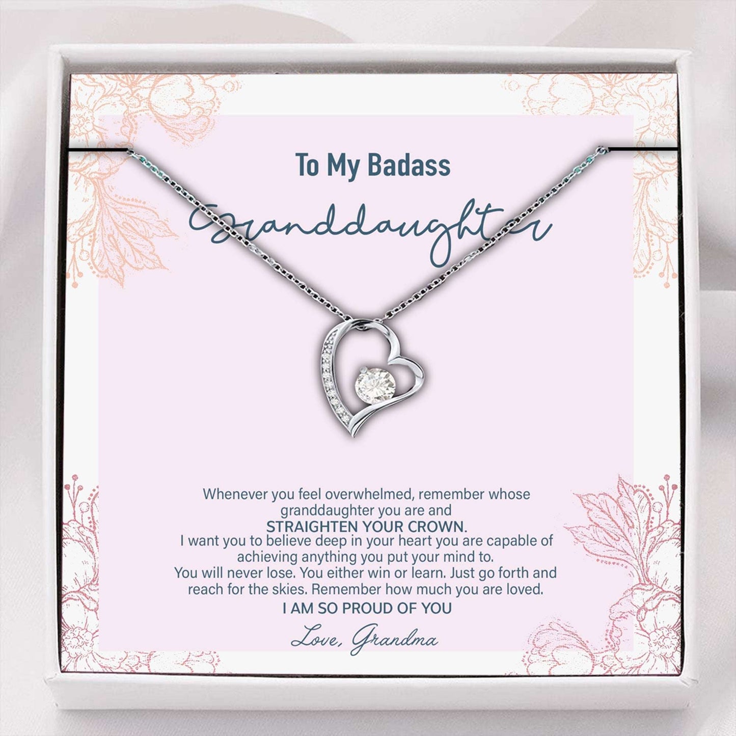 Granddaughter Necklace Gifts, Badass Overwhelmed Straighten Crown Believe Achieve Proud Necklace Gifts For Daughter Rakva