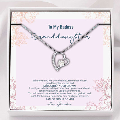 Granddaughter Necklace Gifts, Badass Overwhelmed Straighten Crown Believe Achieve Proud Necklace Gifts For Daughter Rakva