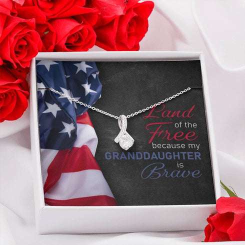 Granddaughter Necklace, Land Of The Free Because My Granddaughter Is Brave “ Military Beauty Necklace Gifts For Daughter Rakva