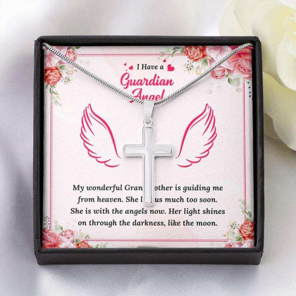 Grandmother Guardian Angel Necklace “ In Memory Of Grandmother “ Forever Faithful Cross Necklace Gifts for Grandmother Rakva