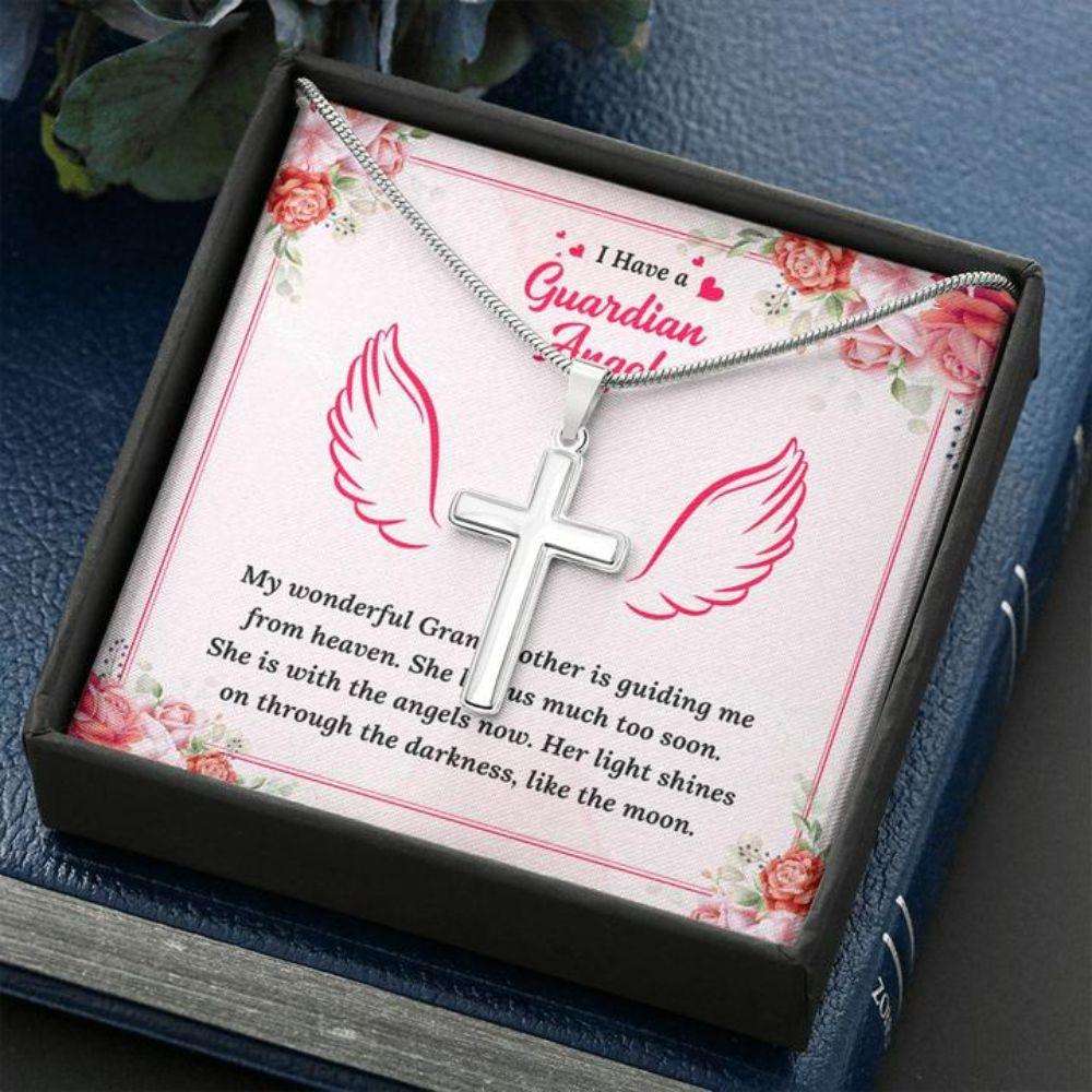 Grandmother Guardian Angel Necklace “ In Memory Of Grandmother “ Forever Faithful Cross Necklace Gifts for Grandmother Rakva