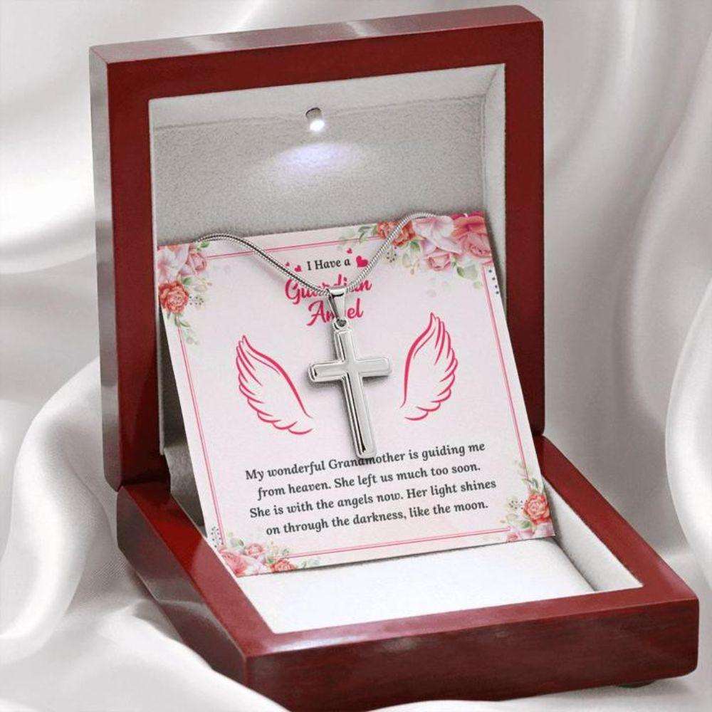 Grandmother Guardian Angel Necklace “ In Memory Of Grandmother “ Forever Faithful Cross Necklace Gifts for Grandmother Rakva