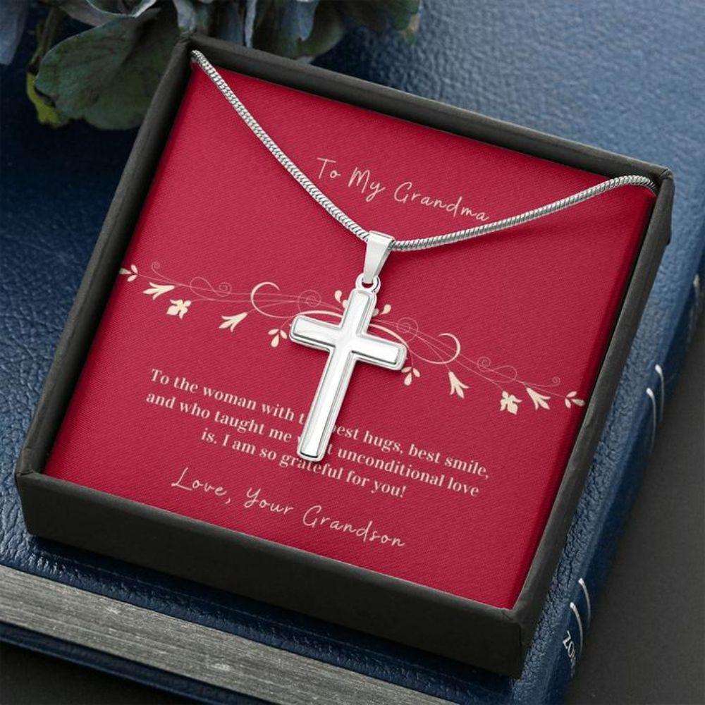 Grandmother Necklace, Cross Necklace Gift To Grandmother From Grandson “ Hug “ Gift Necklace Message Card Gifts for Grandmother Rakva