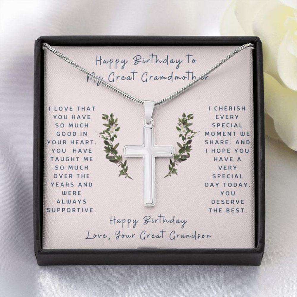 Grandmother Necklace, Cross Necklace Gift To Great Grandmother From Grandson “ Hug -Gift Necklace Message Card Gifts for Grandmother Rakva