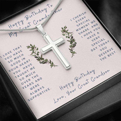 Grandmother Necklace, Cross Necklace Gift To Great Grandmother From Grandson “ Hug -Gift Necklace Message Card Gifts for Grandmother Rakva