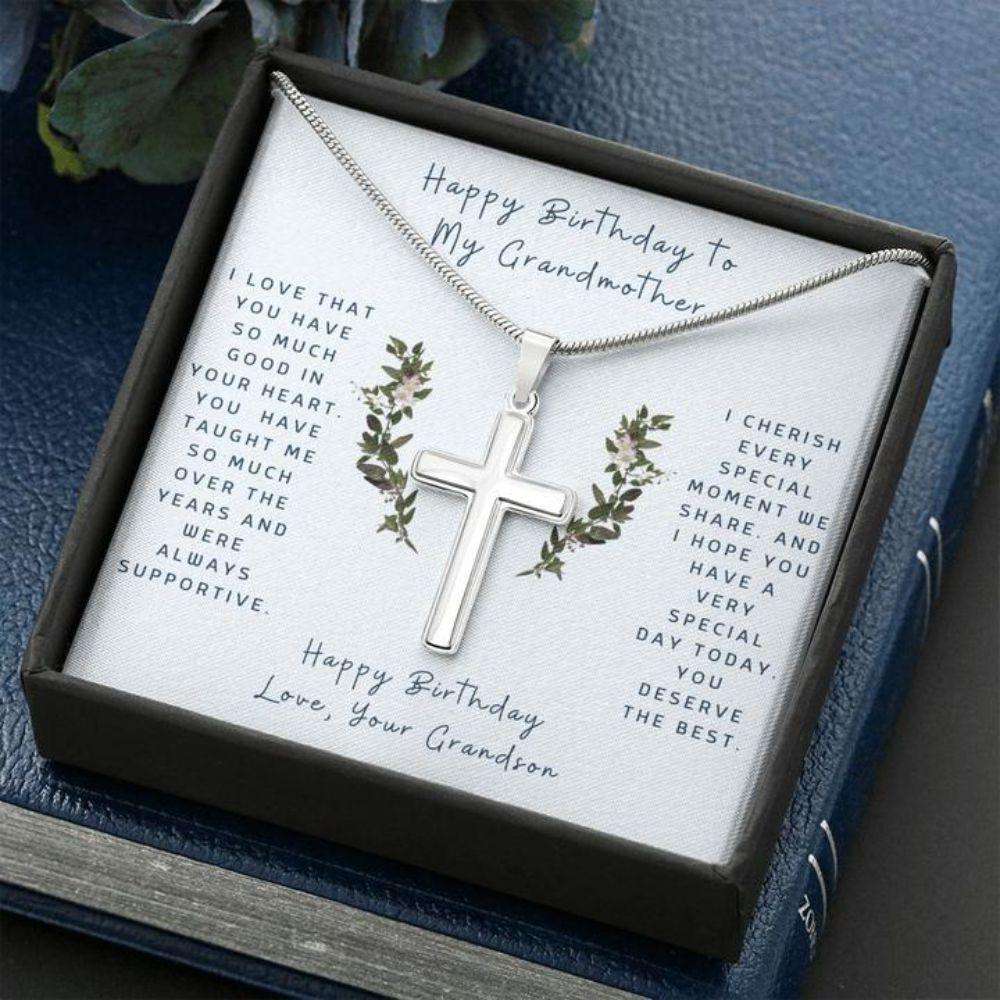 Grandmother Necklace, Cross Necklace To Grandmother From Grandson “ Faithful Cross Necklace “ Gift Necklace Message Card Gifts for Grandmother Rakva