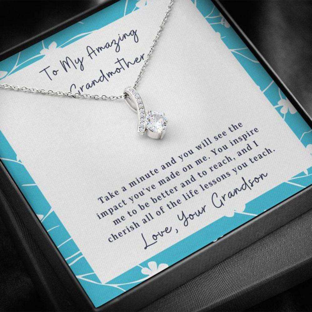 Grandmother Necklace “ Gift To Grandma “ Necklace With Message Card To Grandmother From Grandson “ Impact Gifts for Grandmother Rakva