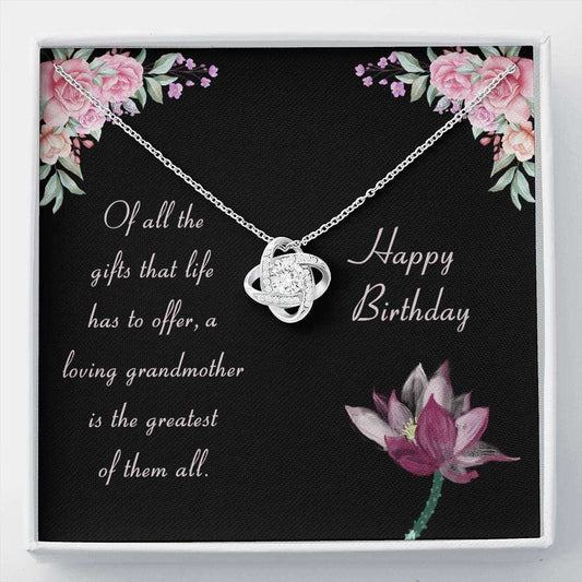 Grandmother Necklace, Loving Grandmother Happy Birthday Love Knot Necklace Gifts for Grandmother Rakva