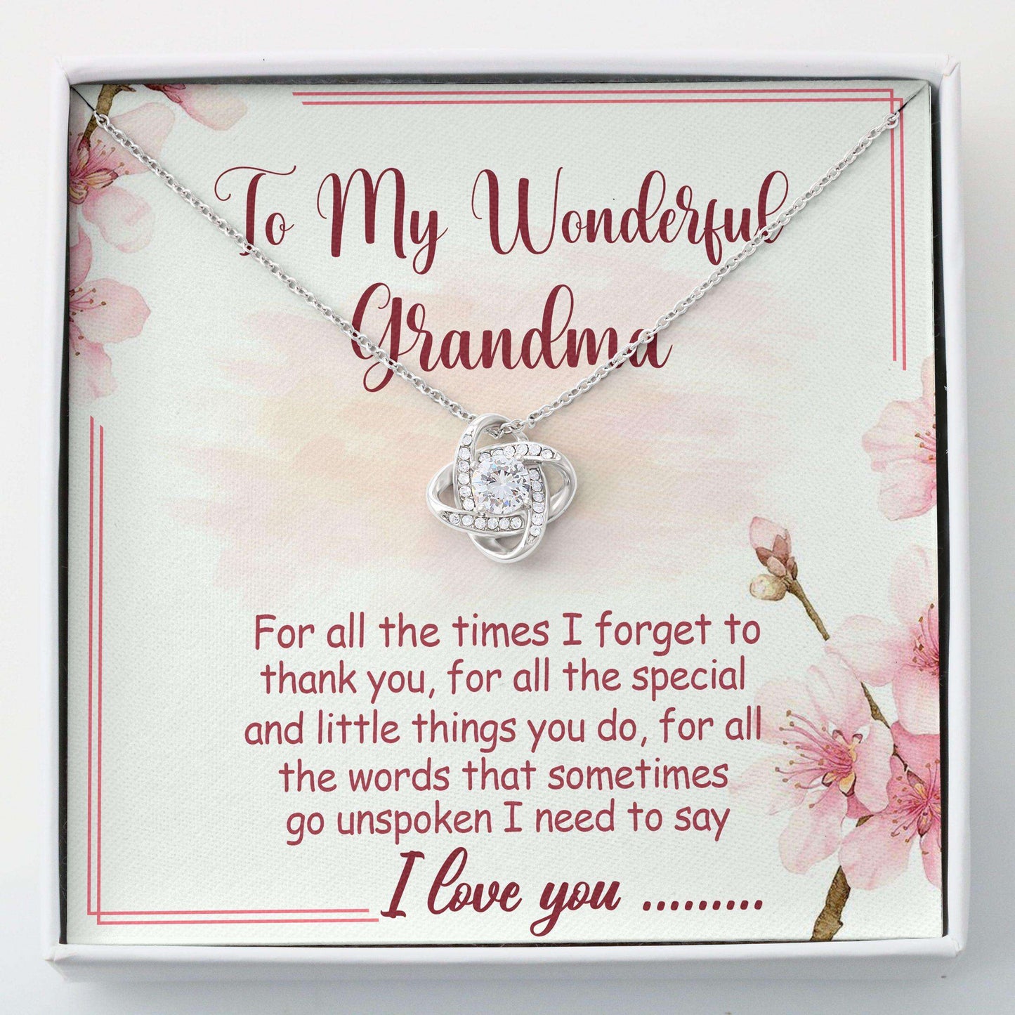 Grandmother Necklace, To My Wonderful Grandma “ Love Knots Necklace Gifts for Grandmother Rakva