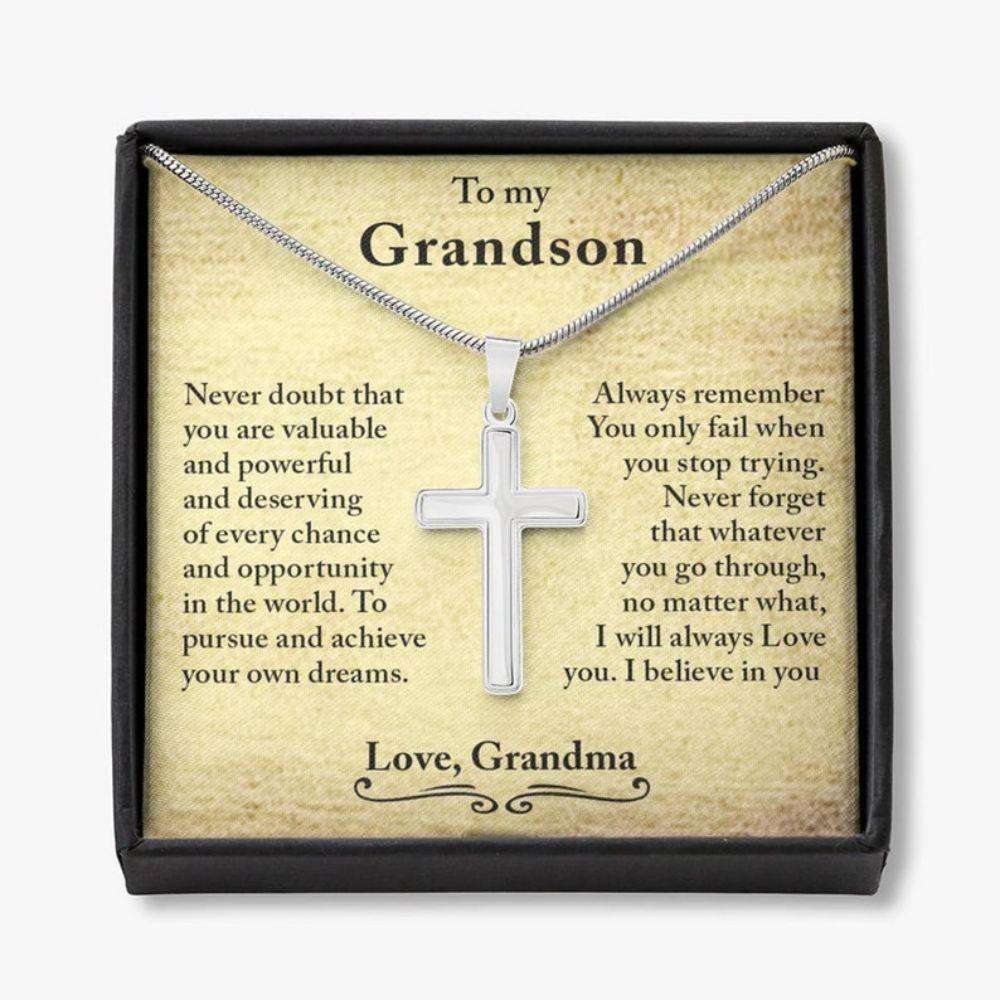 Grandson Necklace, Grandson Baptism Gift Cross, Grandma And Grandson Necklace Gift, Gift For Grandson From Grandma Gifts for Grandmother Rakva