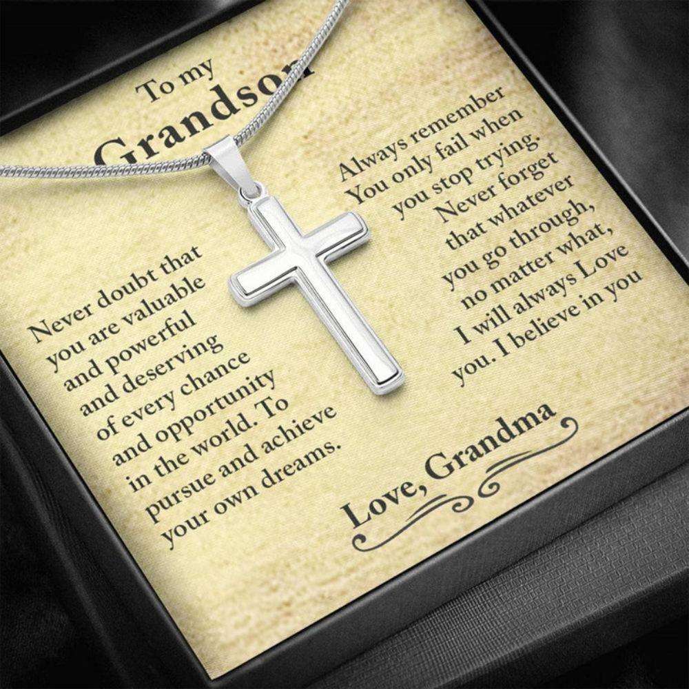 Grandson Necklace, Grandson Baptism Gift Cross, Grandma And Grandson Necklace Gift, Gift For Grandson From Grandma Gifts for Grandmother Rakva