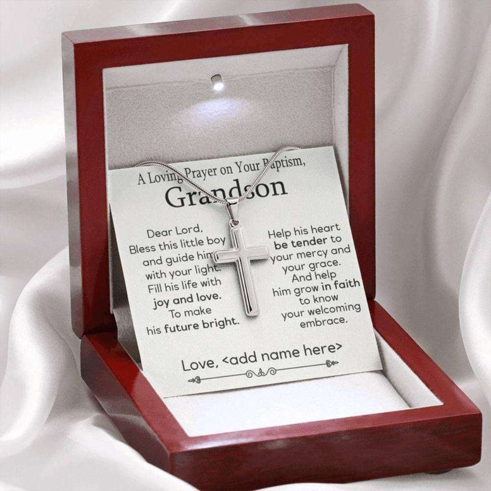 Grandson Necklace, Grandson Baptism Gift Cross Jewelry, Christening Gift For Grandson, Cross Necklace Custom Baptism On Card Gifts for Grandson Rakva