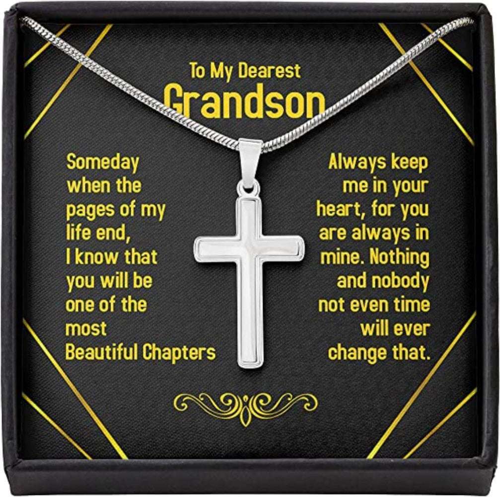 Grandson Necklace, To Dearest Grandson Keep Heart Ever Change Necklace Gift For Men, Last Minutes Gifts for Grandmother Rakva