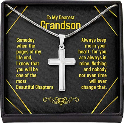 Grandson Necklace, To Dearest Grandson Keep Heart Ever Change Necklace Gift From Grandparents Gifts for Grandson Rakva