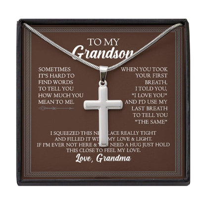 Grandson Necklace, To My Grandson From Grandma Necklace Gift “ Grandson Cross Necklace Gifts for Grandson Rakva