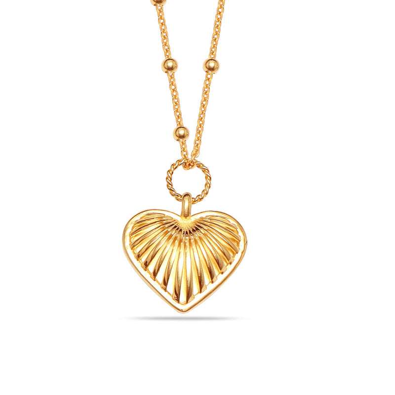 Heartfelt Brilliance: 925 Sterling Silver with 14K Gold-Plated Ridge Heart Pendant Charm Necklace for Women and Teens For Self Rakva