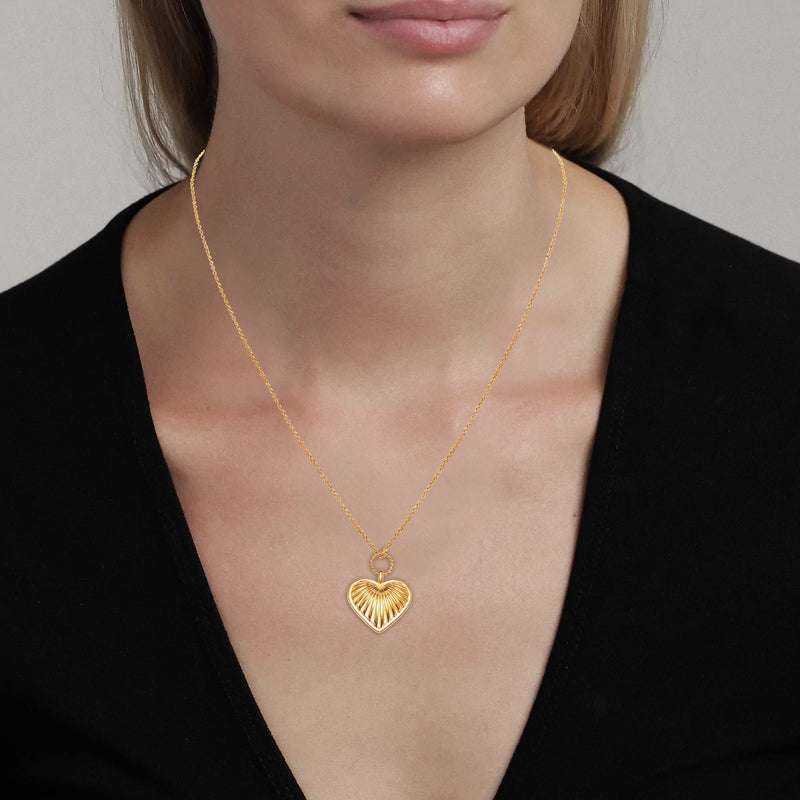 Heartfelt Brilliance: 925 Sterling Silver with 14K Gold-Plated Ridge Heart Pendant Charm Necklace for Women and Teens For Self Rakva