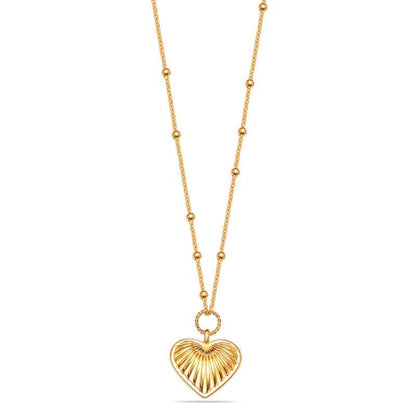 Heartfelt Brilliance: 925 Sterling Silver with 14K Gold-Plated Ridge Heart Pendant Charm Necklace for Women and Teens For Self Rakva