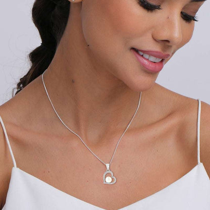 Heartfelt Sparkle: 925 Sterling Silver CZ Heart Pearl Pendant Necklace - Delicate Beauty for Women and Girls For Self Rakva