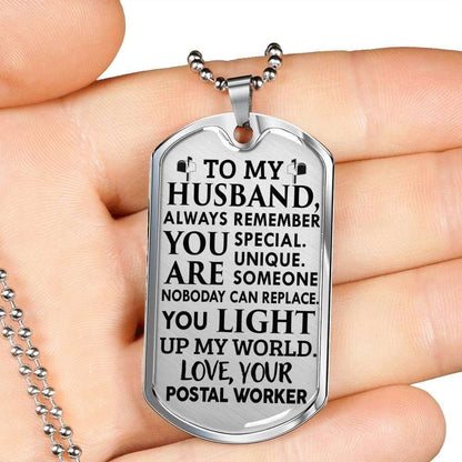 Husband Dog Tag, Custom Picture Gift For Husband Dog Tag Military Chain Necklace You Light Up My World Dog Tag Father's Day Rakva