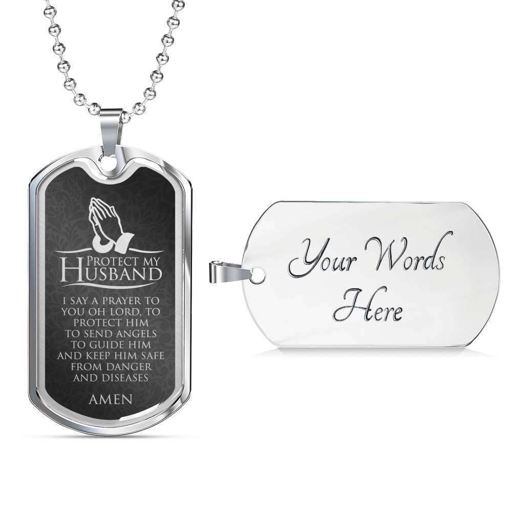 Husband Dog Tag Custom Picture, Protect My Husband- Dog Tag Military Chain Necklace Father's Day Rakva