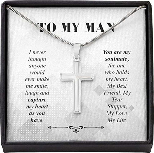 Husband Necklace, Boyfriend Necklace, To My Man Necklace Husband Boyfriend Soulmate Capture Cross Necklaces For Men Boys Kids Dughter's Day Rakva