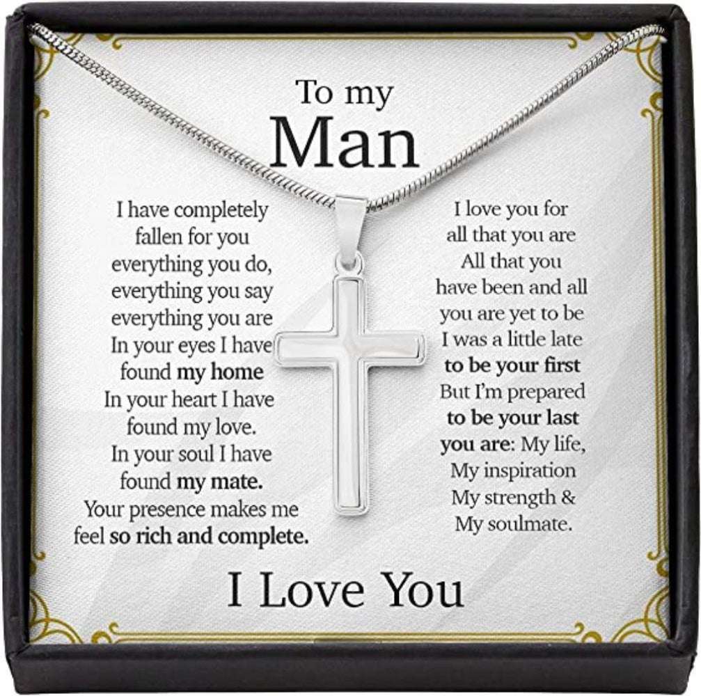 Husband Necklace, Boyfriend Necklace, To My Man Necklace Husband Boyfriend Soulmate Home, Cross Necklaces For Men Boys Kids Dughter's Day Rakva