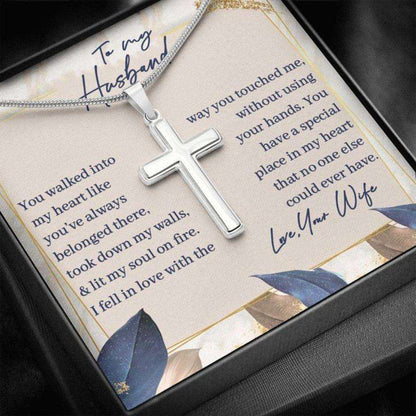 Husband Necklace, Cross Necklace Gift To Husband “ Walked Into My Heart “ Faithful Cross Necklace Gifts For Husband Rakva