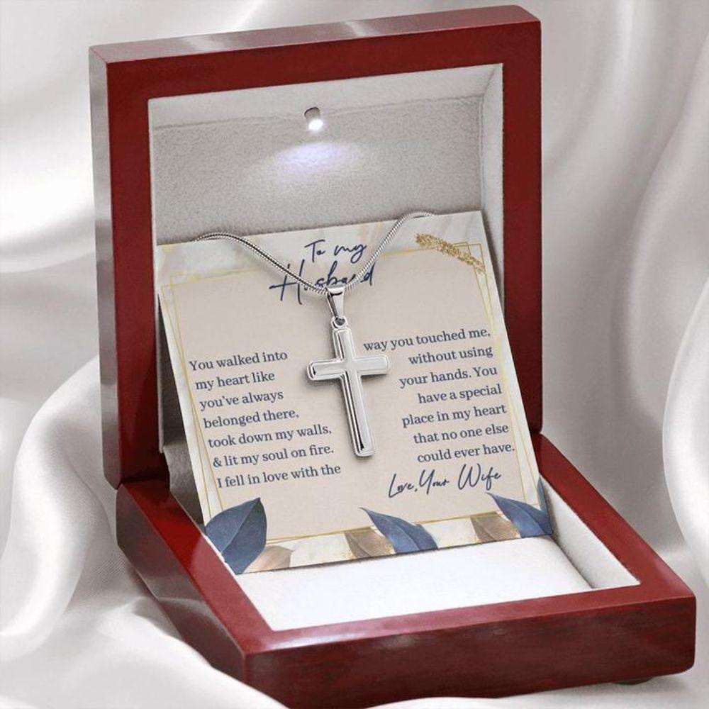 Husband Necklace, Cross Necklace Gift To Husband “ Walked Into My Heart “ Faithful Cross Necklace Gifts For Husband Rakva