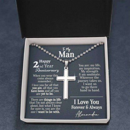 Husband Necklace, Personalized 2 Year Anniversary Necklace For Him, 2Nd Anniversary Necklace For Him, Two Year Dating Anniversary Necklace Gifts For Husband Rakva