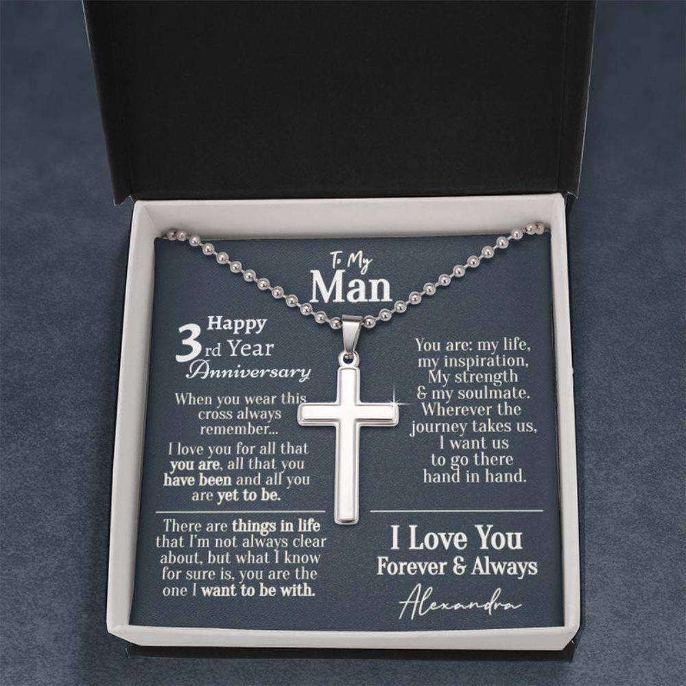 Husband Necklace, Personalized 3 Year Anniversary Necklace For Him, 3Rd Year Anniversary Necklace For Him, Three Year Anniversary Necklace For Him Gifts For Husband Rakva