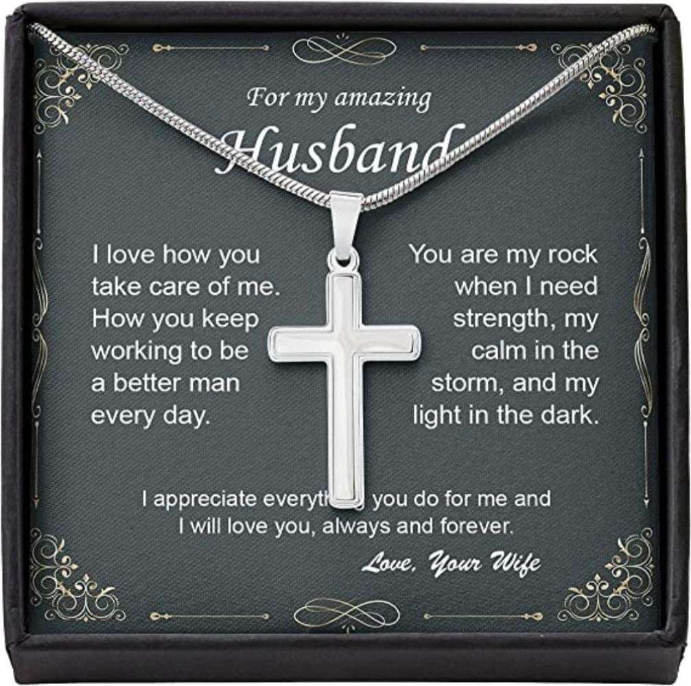 Husband Necklace, To Amazing Husband Necklace Love Strength Storm Light Cross Necklaces For Men Boys Kids Dughter's Day Rakva