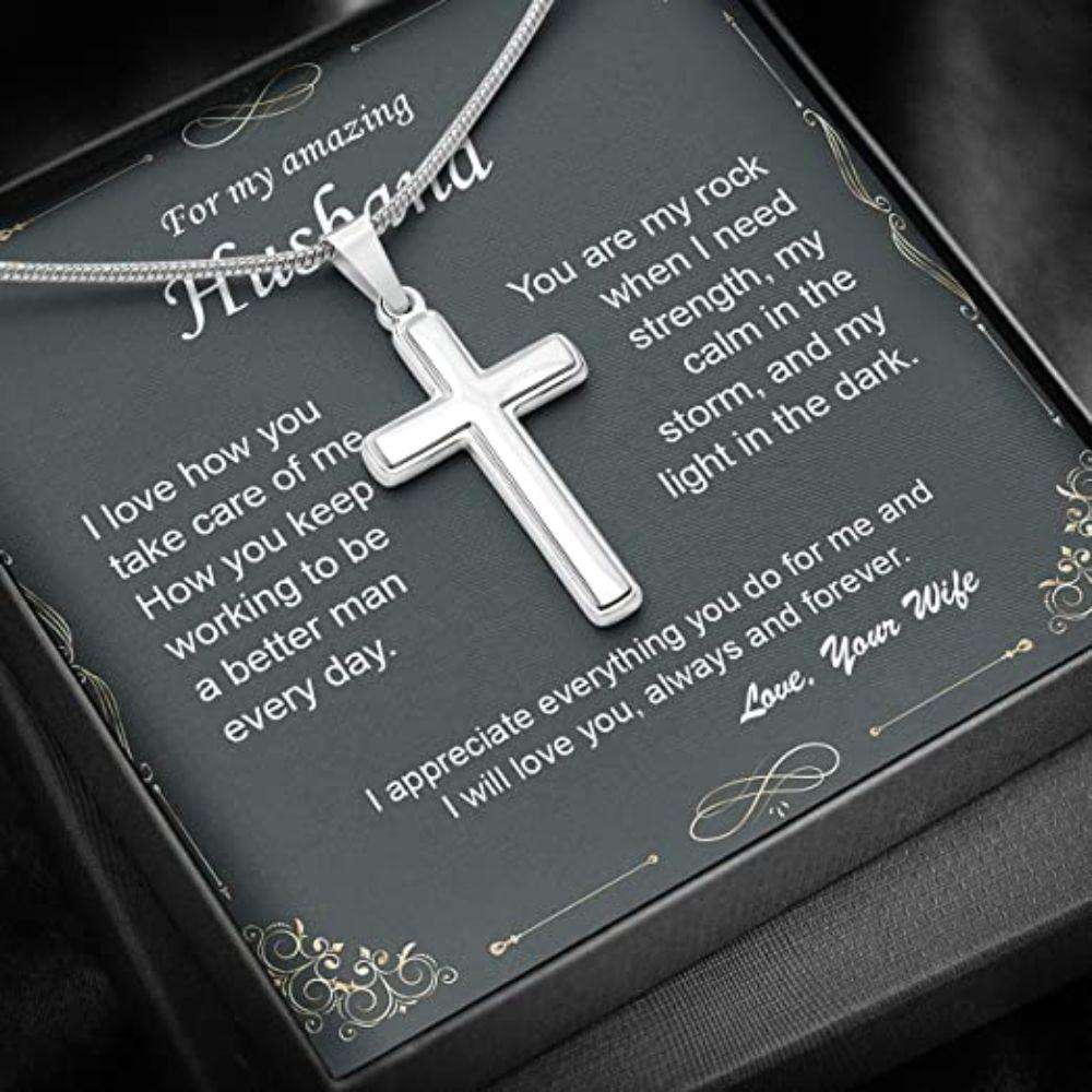 Husband Necklace, To Amazing Husband Necklace Love Strength Storm Light Cross Necklaces For Men Boys Kids Dughter's Day Rakva