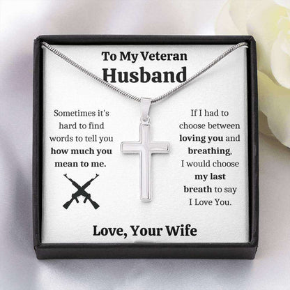 Husband Necklace, To My Veteran Husband Œbreathing” Cross Necklace Gift From Wife Father's Day Rakva