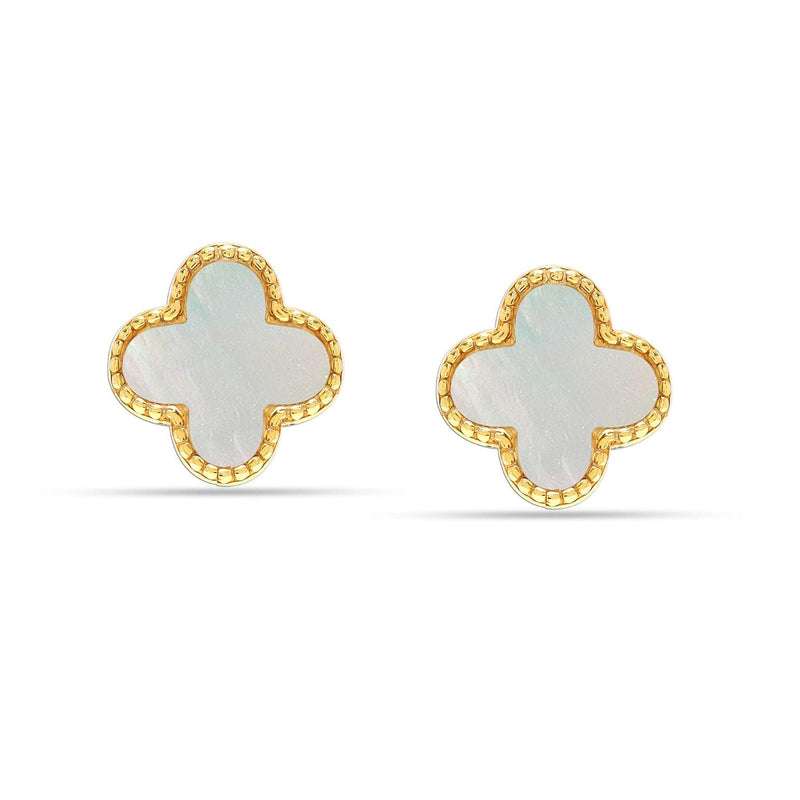 Lucky Charms: 925 Sterling Silver 14K Gold-Plated Mother Of Pearl Clover Leaf Stud Earrings - Elegant Accents for Women For Self Rakva