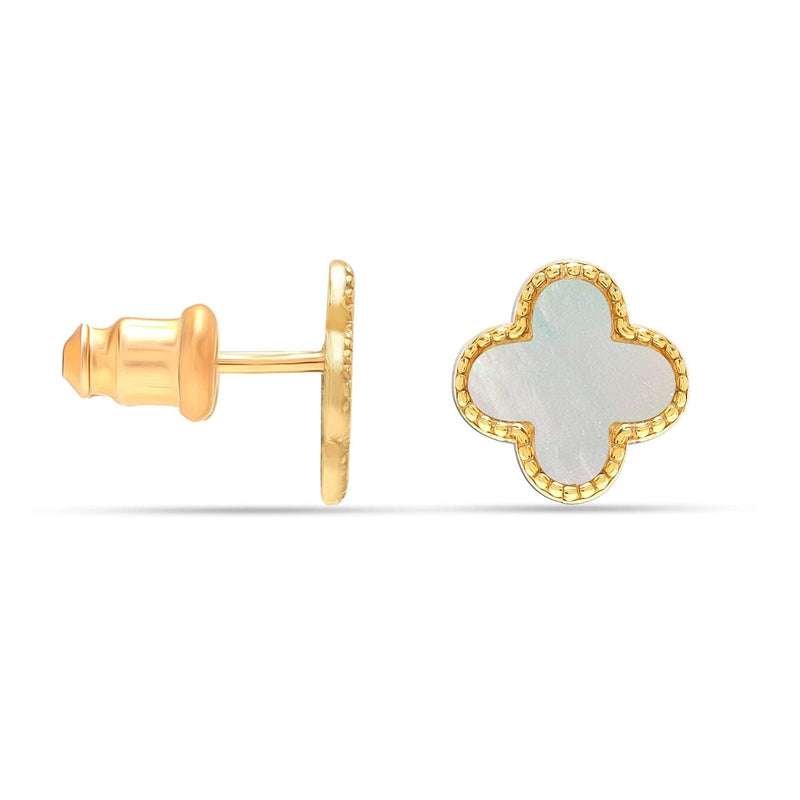 Lucky Charms: 925 Sterling Silver 14K Gold-Plated Mother Of Pearl Clover Leaf Stud Earrings - Elegant Accents for Women For Self Rakva