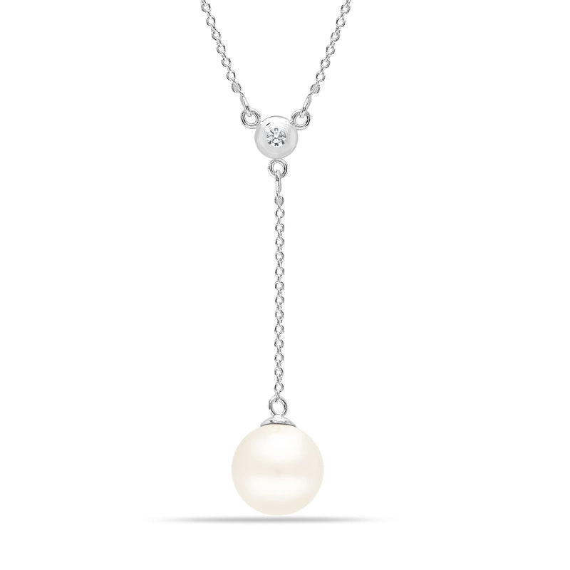 Lustrous Grace: 925 Sterling Silver 18K White Gold-Plated 10MM Pearl Y-Necklace - Hypoallergenic Elegance for Women For Self Rakva