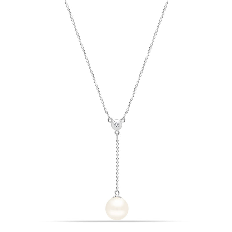 Lustrous Grace: 925 Sterling Silver 18K White Gold-Plated 10MM Pearl Y-Necklace - Hypoallergenic Elegance for Women For Self Rakva