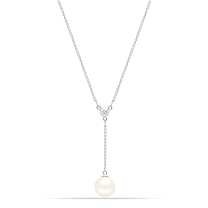 Lustrous Grace: 925 Sterling Silver 18K White Gold-Plated 10MM Pearl Y-Necklace - Hypoallergenic Elegance for Women For Self Rakva