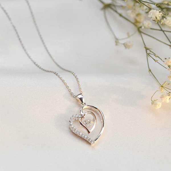 Luxurious Love: Rakva - Luxe Heart 925 Sterling Silver Necklace Set For Self Rakva