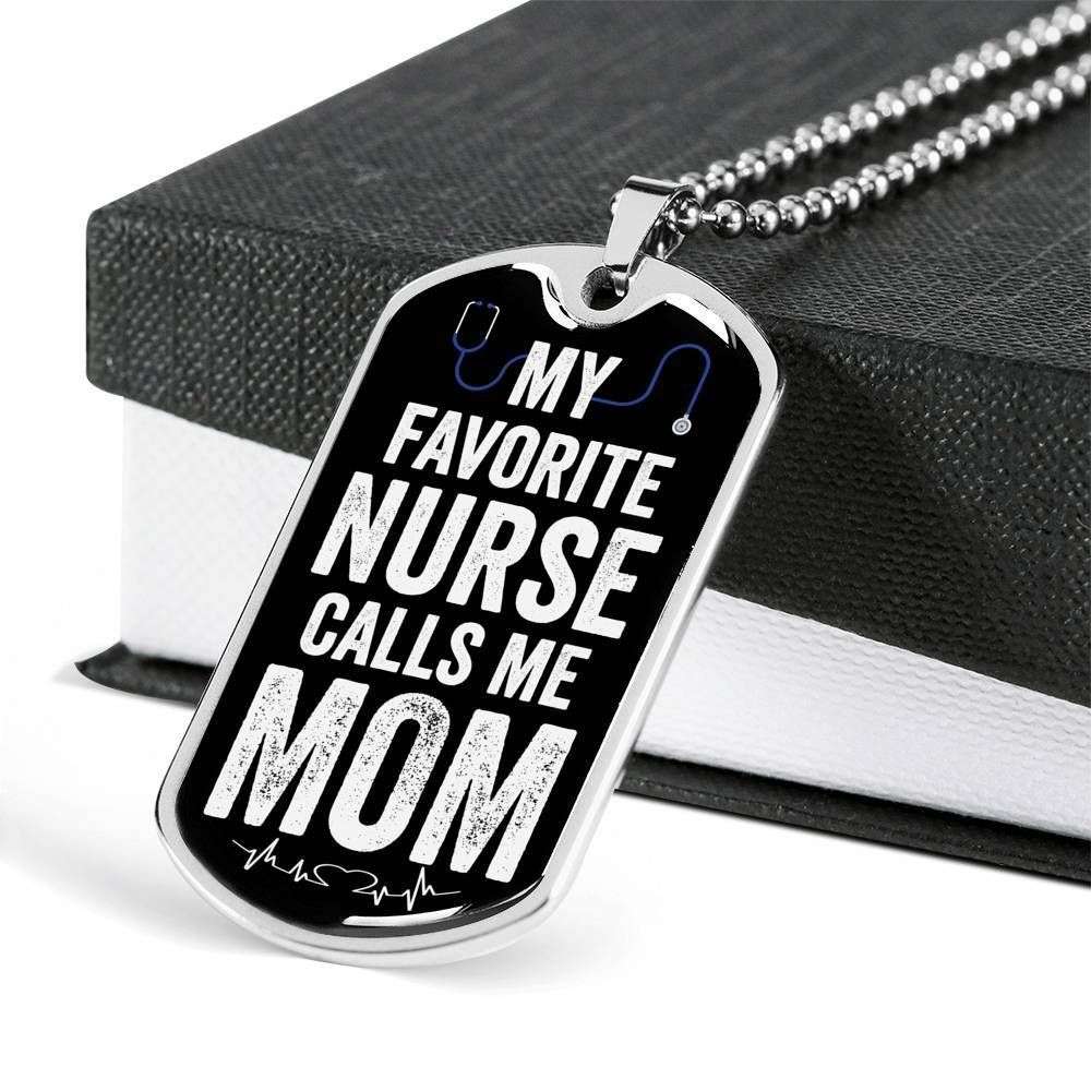 Mom Dog Tag Custom Picture Mother’S Day Gift, My Favorite Nurse Calls Me Mom Dog Tag Military Chain Necklace Present For Women Gifts for Mother (Mom) Rakva