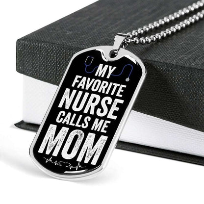 Mom Dog Tag Custom Picture Mother’S Day Gift, My Favorite Nurse Calls Me Mom Dog Tag Military Chain Necklace Present For Women Gifts for Mother (Mom) Rakva