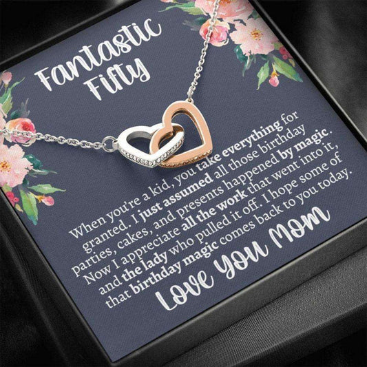 Mom Necklace, 50Th Birthday Necklace Gift For Mom From Daughter, Mom Turning 50, Fantastic Fifty, Gift For Mom Turning Fifty Years Old Gifts For Daughter Rakva