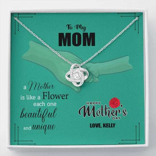 Mom Necklace, A Mother Is Like A Flower Gift For Mom Custom Name Love Knot Necklace Gifts for Mother (Mom) Rakva