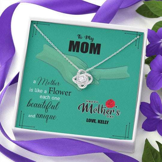 Mom Necklace, A Mother Is Like A Flower Gift For Mom Custom Name Love Knot Necklace Gifts for Mother (Mom) Rakva