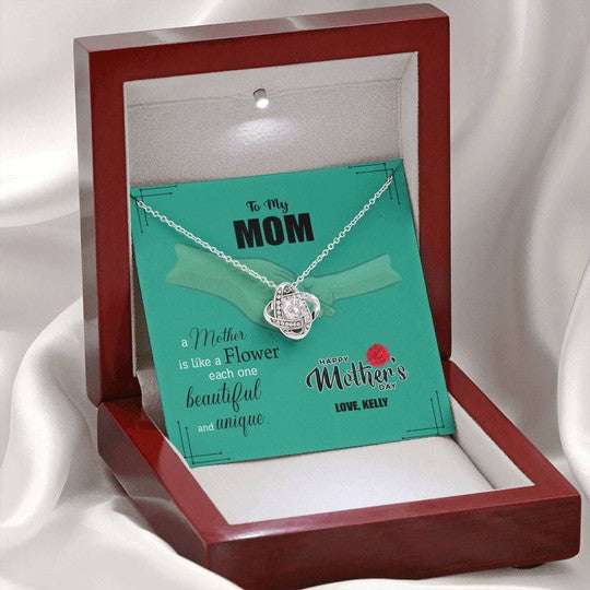 Mom Necklace, A Mother Is Like A Flower Gift For Mom Custom Name Love Knot Necklace Gifts for Mother (Mom) Rakva