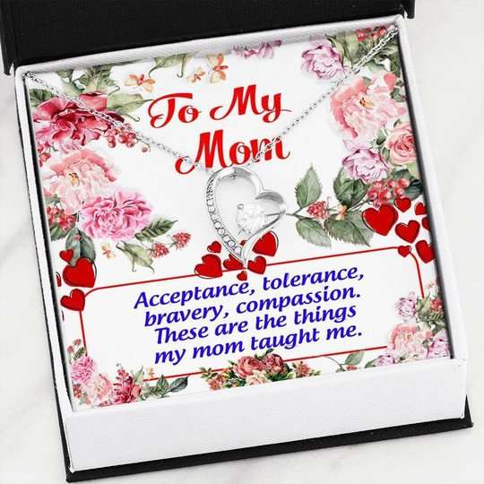 Mom Necklace, Acceptance Tolerance Bravery Compassion Forever Love Necklace For Mom Gifts for Mother (Mom) Rakva