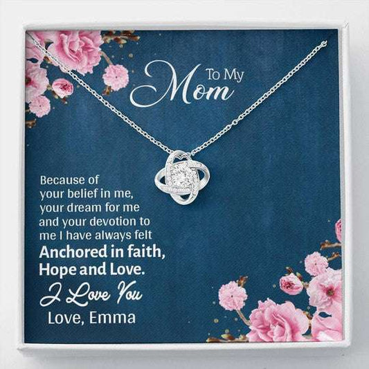 Mom Necklace, Anchored In Hope Gift For Mom Custom Name Love Knot Necklace Gifts for Mother (Mom) Rakva