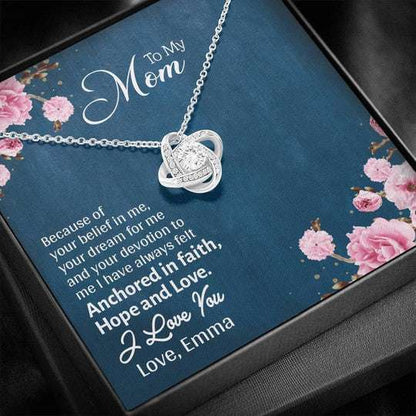 Mom Necklace, Anchored In Hope Gift For Mom Custom Name Love Knot Necklace Gifts for Mother (Mom) Rakva